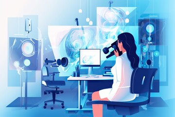 Poster - A Woman Sitting At A Desk With A Microphone In Front Of Her Deep Sea Trench Animation Medical Devices