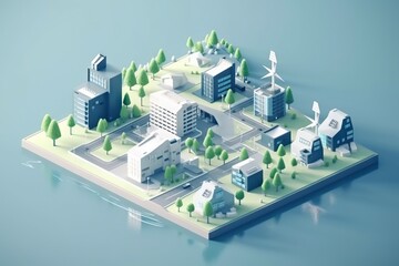 Poster - A Small City With A Windmill And Trees On Top Of It University Campus Animation Motion Graphics