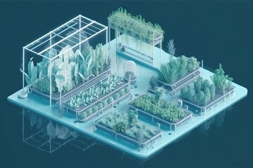 Poster - A 3d Rendering Of A Greenhouse With Plants Growing Inside Of It Aquarium Environmental Art Green Living Generative AI 
