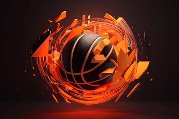 Poster - A Black And Orange Abstract Background With A Sphere And Arrows In The Center Basketball Court Animation Motion Graphics Generative AI 
