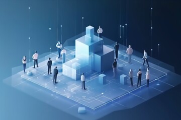 Poster - A Group Of People Standing Around A Building With A Blue Background Workshop Graphic Design Hr Analytics