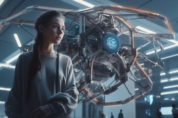 Poster - A Woman Standing In Front Of A Futuristic Object In A Room Tundra Animation Artificial Intelligence