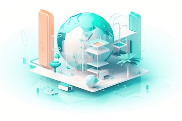 Poster - A Blue And White Illustration Of A Globe With A House On It Aquarium Graphic Design Motion Graphics