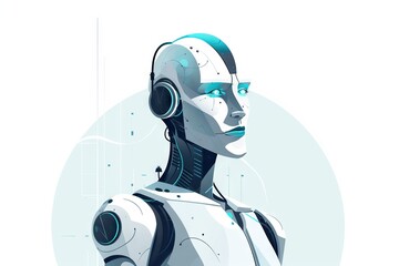 Poster - A Robot With Headphones On Is Looking At Something In The Distance River Animation Robotics Engineering Generative AI 