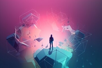 Poster - A Person Standing On Top Of A Cube In The Middle Of A Room Oasis Digital Art Data Analytics