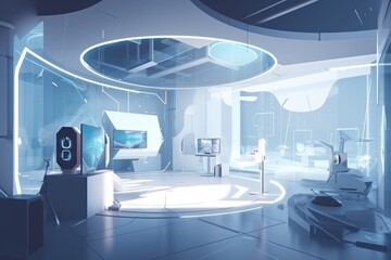 Poster - A Futuristic Room With A Large Screen And A Tv On The Wall Conference Room Animation Smart Homes