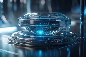 Poster - A Futuristic Object With A Blue Light Shining On It's Surface Conference Room Animation Motion Graphics