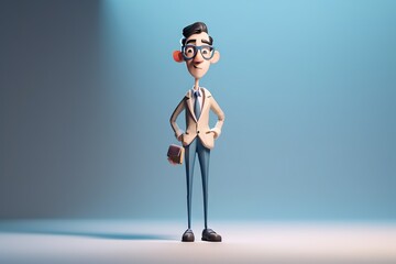Poster - A Cartoon Man With Glasses And A Suit And Tie Holding A Briefcase Bank Animation Animation Filmmaking Generative AI 