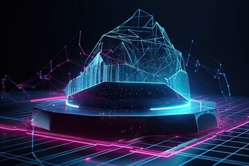 Poster - A Futuristic Object With A Glowing Surface And Lines On It With A Dark Background Iceberg Animation Motion Graphics Generative AI 
