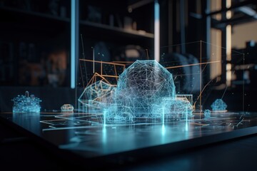 Poster - A Futuristic Display Of A Sphere With Lines And Dots On It Workshop Animation Motion Graphics Generative AI 