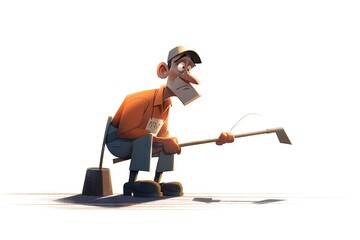 Poster - A Cartoon Character Is Holding A Shovel And A Bucket Of Water Golf Course Animation Animation Filmmaking Generative AI 
