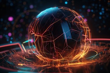Fototapete - A Sphere With A Bright Light Pattern On It And A Dark Background Arcade Animation Motion Graphics Generative AI 