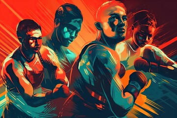 Poster - A Group Of Men Standing Next To Each Other In Front Of A Red Background Boxing Gym Graphic Design Motion Graphics Generative AI 