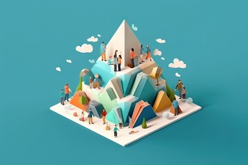 Poster - A Group Of People Standing On Top Of A Mountain With A Sky Background Snowy Mountain Peak Graphic Design Social Innovation Generative AI 