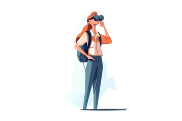 Poster - A Woman With A Camera Looking Through Binoculars At Something In The Distance Hostel Animation Video Marketing Generative AI 
