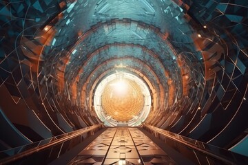 Poster - A Very Large Tunnel With A Bright Light Coming From It's Center Deep Sea Trench Panoramic Photography Manufacturing Planning And Control Generative AI 