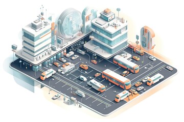 Poster - A City With A Bus Station And A Bus Stop On The Road Bus Station Panoramic Photography Urban Planning