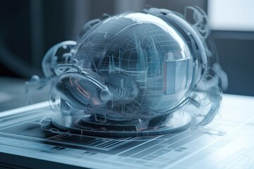Poster - A Futuristic Looking Object Sitting On Top Of A Table Top Computer Deep Sea Trench Animation Motion Graphics Generative AI 
