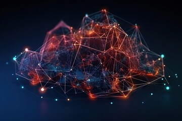Poster - A Digital Image Of A Cluster Of Connected Lines And Dots On A Dark Background Workshop Panoramic Photography Supply Chain Optimization Generative AI 