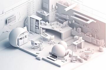 Poster - A Room With A Lot Of Furniture And A Computer Desk In It Workshop Animation Motion Graphics
