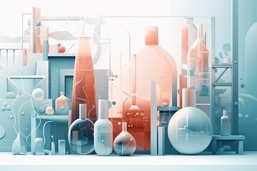 Poster - A Bunch Of Bottles And Beaks In A Room With A Blue Background Distillery Animation Motion Graphics