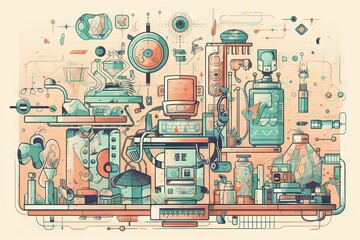 Poster - A Drawing Of A Kitchen With A Lot Of Appliances And Stuff Kitchen Assemblage Kitchen Appliances Generative AI 