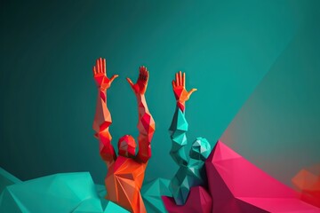Poster - A Colorful Abstract Photo Of Two People Reaching Up To The Sky Stadium Animation Motion Graphics