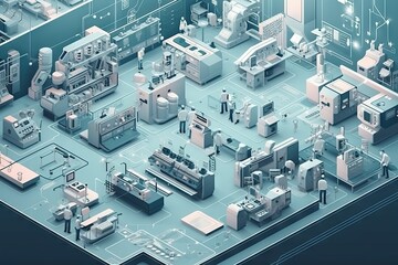 Poster - A Factory With A Lot Of Machines And People Working On It Factory Animation Manufacturing Planning And Control Generative AI 