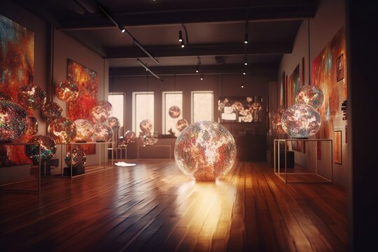 A Room With A Lot Of Artwork On The Walls And A Wooden Floor Art Museum Kinetic Art Motion Graphics
