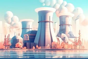 Poster - A Futuristic City With A Lot Of Smoke Coming Out Of It Power Plant Environmental Art Motion Graphics Generative AI 
