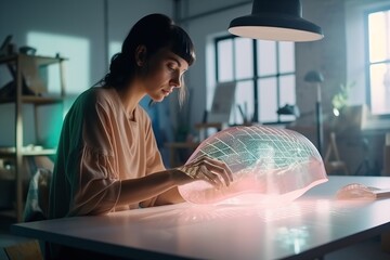 Poster - A Woman Is Working On A Project In A Room With A Large Window Iceberg Animation Architectural Design Generative AI 