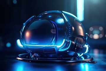 Poster - A Futuristic Helmet With Glowing Lights On It Is Shown In This Image Aquarium Animation Robotics Engineering Generative AI 