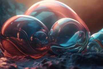 Poster - A Group Of Glass Balls Sitting On Top Of A Rock Covered Ground Lunar Landscape Photorealism Motion Graphics Generative AI 