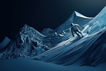 Fototapete - A Man Skiing Down A Snowy Mountain In The Night Time With A Full Moon Snowy Mountain Peak Animation Motion Graphics
