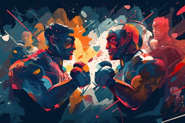 Poster - Two Boxers In A Boxing Ring With A Splash Of Paint On The Background Boxing Gym Typography Poster Design