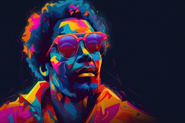 Poster - A Man With Sunglasses And A Colorful Shirt On Is Staring At Something Bank Fauvism Motion Graphics Generative AI 