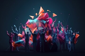 Fototapete - A Group Of People Standing Next To Each Other With Their Hands Up Nightclub Animation Motion Graphics