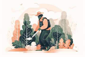 Poster - A Man In A Hat Is Cutting Through The Woods With A Lawnmower Farm Environmental Art Environmental Health And Safety Generative AI 