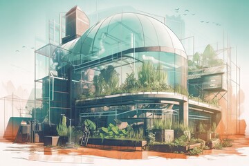 Poster - A Futuristic Building With A Lot Of Plants Growing Inside Of It Aquarium Photorealism Architectural Design