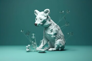 Poster - A White Bear Sitting On Top Of A Table Next To A Bottle Tundra Environmental Art Motion Graphics