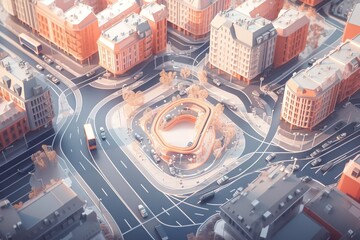 Poster - A City With A Lot Of Buildings And A Lot Of Traffic European City Street At Sunrise Animation Motion Graphics