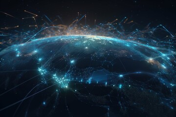 Poster - A Blue And Black Earth With Many Lines Of Lights On It Deep Sea Trench Animation Supply Chain Optimization Generative AI 