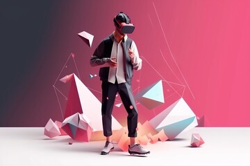 Poster - A Man In A Suit And Hat Standing In Front Of A Pink Background Construction Site Animation Virtual Reality