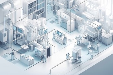 Poster - A Factory With A Lot Of Machines And Workers In It's Industrial Environment Factory Animation Manufacturing Planning And Control Generative AI 