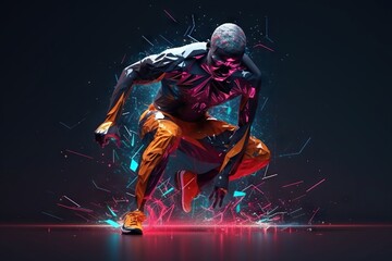 Poster - A Man In A Colorful Outfit Is Dancing With Neon Lights On The Floor Boxing Gym Animation Motion Graphics