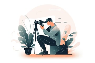 Poster - A Man Is Sitting Down And Taking Pictures With A Camera And A Tripod Farm Time-lapse Photography Video Marketing Generative AI 