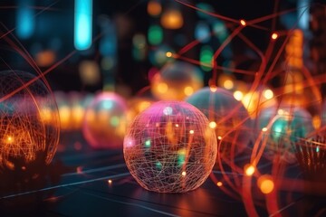 Poster - A Sphere With Many Lines And Dots On It With A Blurry Background Factory Animation Motion Graphics Generative AI 
