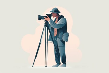 Poster - A Man Standing Next To A Camera On A Tripod With A Hat On Workshop Advertising Photography Motion Graphics