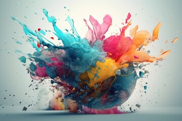 Leinwandbilder - A Colorful Explosion Of Paint On A Gray Background Photo By Michael Kohl Graffiti Wall Abstract Expressionism Motion Graphics Generative AI 