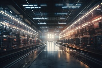 Poster - A Train Station With A Lot Of Train Tracks In It's Center Warehouse Animation Supply Chain Optimization